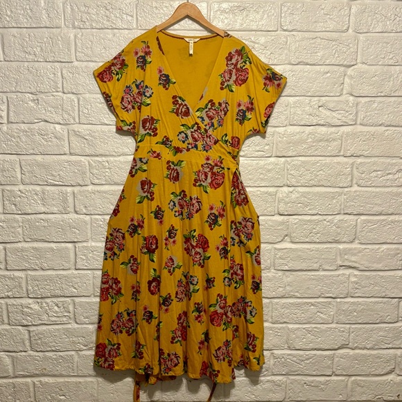 MATILDA JANE Yellow Red Floral Wrap Midi Dress Size XL - Picture 6 of 15